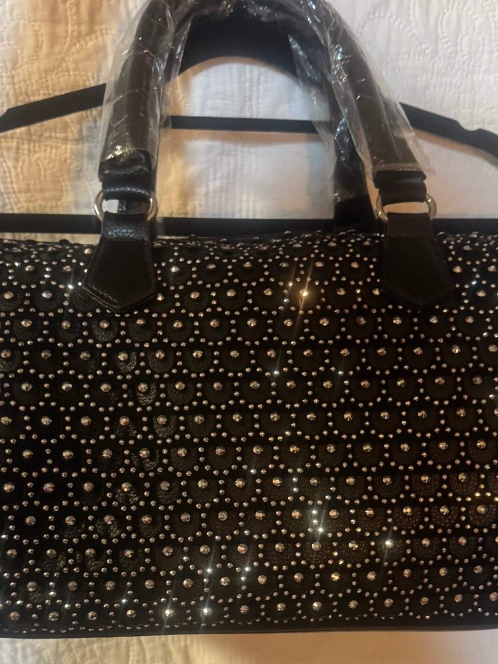 BLACK STUDDED WOMEN'S SATCHEL BAG